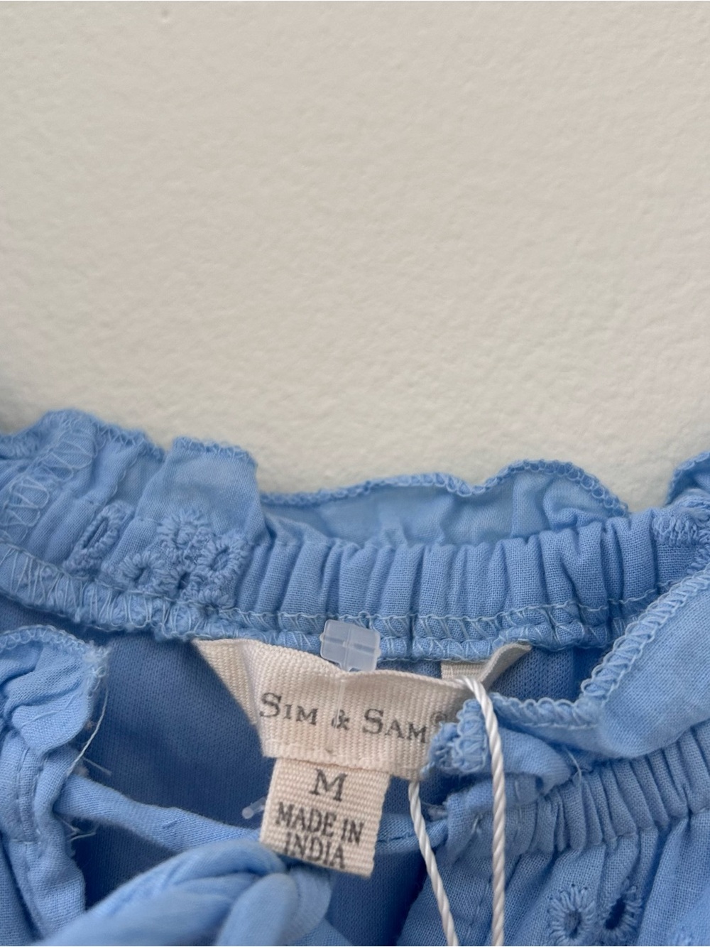Light Blue Midi Eyelet Dress with Smocked Bodice - Picture 3 of 7